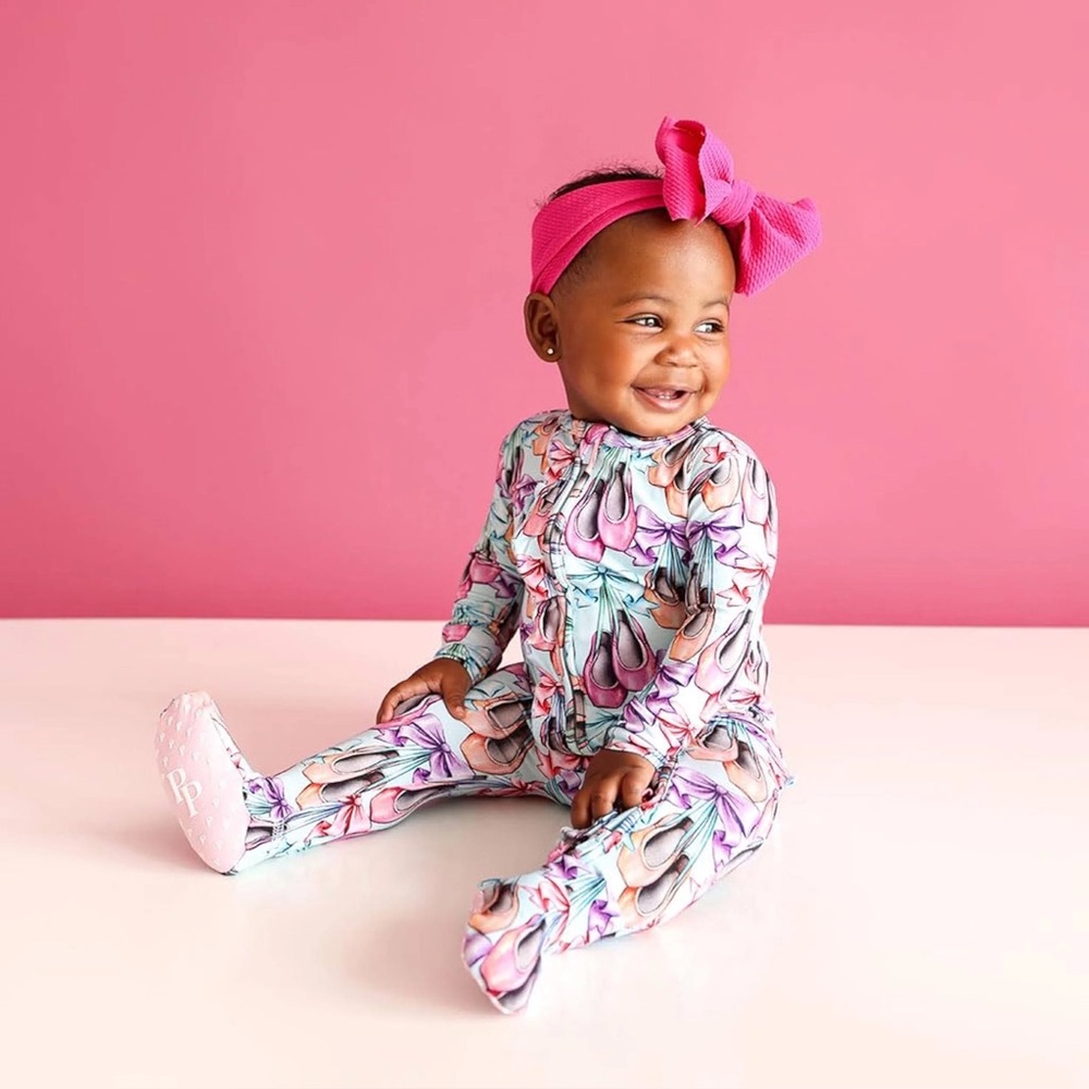 Posh Peanut Irina Footie Ruffled Zippered One Piece Ballet Slippers Newborn